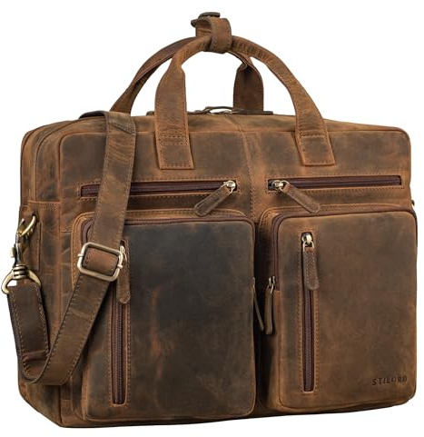 STILORD Goliatus XXL Aktentasche Leder Herren & Damen Laptoptasche 17+ Zoll Sehr Große Umhängetasche Arbeitstasche Männer und Frauen Bürotasche Echtleder Farbe:colorado - braun