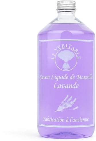 Le Véritable - Flüssigseife aus Marseille mit Lavendel – 1 Liter – Familiengröße – natürlich, handgefertigt & vegan – für Hände und Körper – ohne Parabene, ohne Sulfate – für empfindliche Haut