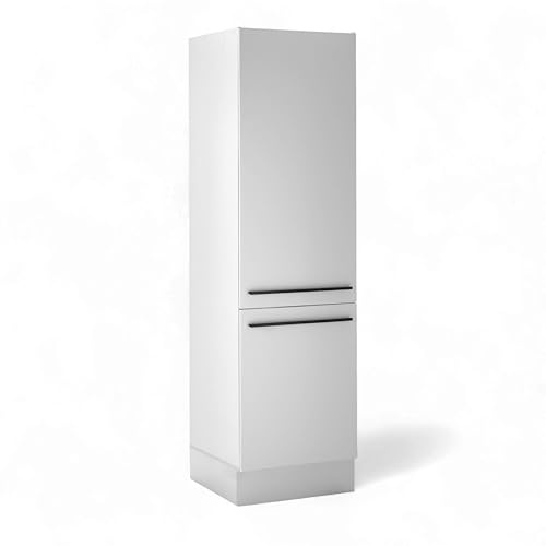 Stella Trading Denver Armoire encastrable pour réfrigérateur - Blanc - Armoire Haute spacieuse avec Beaucoup d'espace de Rangement - 60 x 211 x 57 cm (l x H x P)
