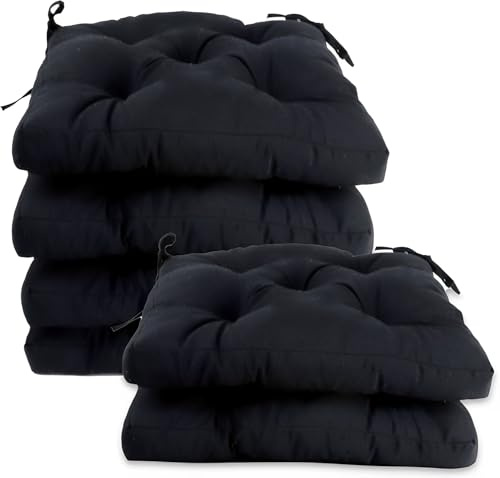 MORE FREE-Pack 6 Cojines para Silla,Cojin de Asiento Decorativo Funda de Poliéster y Relleno de Fibra Hueca 45x45x5cm,Ideal para Comedor, Terraza, Salón y Restaurante (Negro, Pack 6)