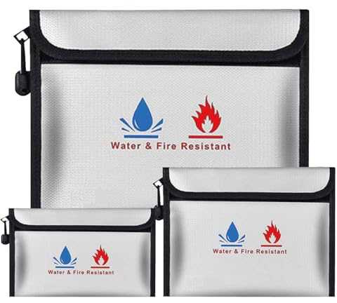 Fireproof Document Bag - Fireproof Money Safe Document Bag 3-piece sett Non-Itchy Silicone Coated Fire Resistant Bag Fireproof Safe Storage for Money, Documents, Jewelry and Passport