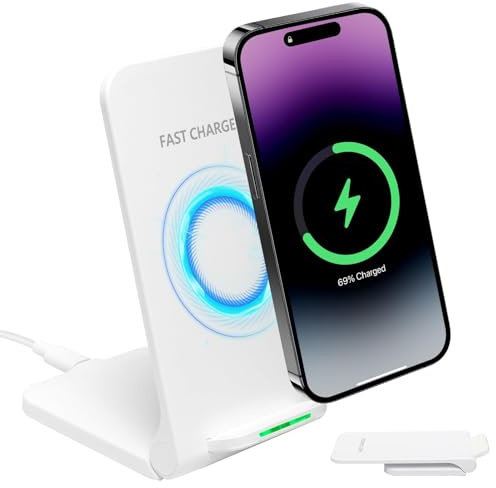 Caricatore a induzione 15 W senza fili pieghevole compatibile con iPhone 16/15 Pro Max/14/13/12/11, compatibile con Samsung Galaxy S25 Ultra/S25, Xiao-mi 12, Hua-wei Mate 60 Pro, caricatore senza fili