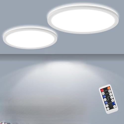 LEZOE 2PCS LED Deckenleuchte mit Bewegungsmelder Dimmbar, 18W 2000LM Radar LED Deckenlampe Dimmbar Fernbedienung, 3000K/4500K/6500K Sensorlampe Für Bad, Garage, Treppen, Keller, Flur, Diele 22CM