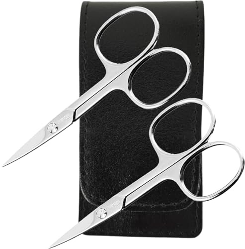 2x Solingen Nagelschere Gehärteter Stahl Chrom – Extra scharf mit gebogener Schneide Echt-Leder Etui