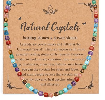 GEHECRST 7 Chakra Heilsteine Kette Damen Chakra Kette 5mm | Edelstein Halskette Bunte Perlenkette Amulett Glückskette Reiki Heilung Talisman spirituelle Geschenke