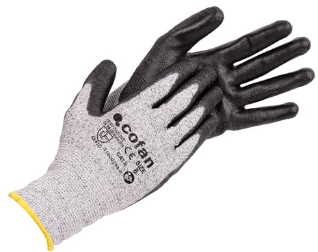 Cofan Guantes anticorte ultraligeros | Nivel D | HPPE + Recubrimiento PU negro | EN 388 4X43D | Pack de 12 pares de guantes o formato unitario | Talla 11 | Protección mecánica (12, 11)