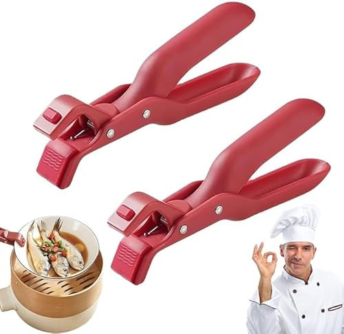 Hot Plate Grippers,Multi-Purpose Silicone Non-Slip Heat Insulation Anti-Scald Clip,Anti-Scald Bowl Holder Clip,for Kitchen Dish Bowls of Different Sizes (2, red)