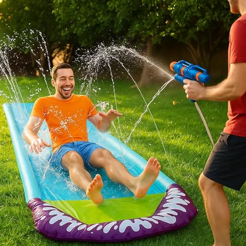 Giant Inflatable Lawn Water Slide for Kids & Adults, 474×72cm Slip and Slide with Splash Pool and 2 Surfboards, Outdoor Summer Garden Sprinkler Toy, Durable PVC Easy Setup Water Play Mat