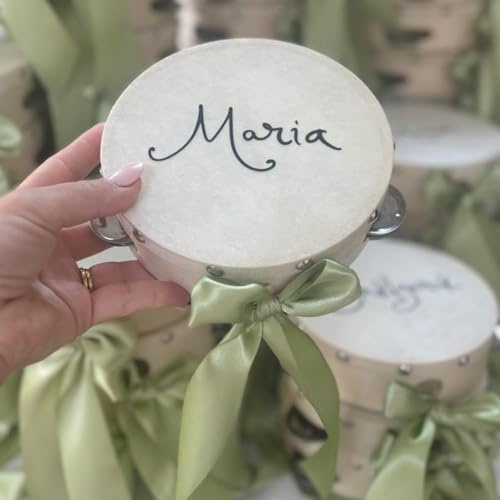 Mini panderetas de boda personalizadas, panderetas de madera con nombre personalizado a granel para fiestas, tarjetas de lugar, recuerdos de boda personalizados para invitados, para niños y adultos