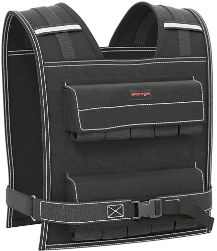SPORTNOW Gilet Zavorrato Regolabile 20kg con 20 Pesi, Gilet con Strisce Riflettenti, Vestibilità Aderente per Allenamento a Casa, Corsa ed Esercizi Cardio, in Tessuto Oxford, 50x40 cm, Nero