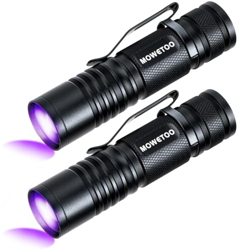 MOWETOO UV ficklampa uppladdningsbar – mini LED UV lampa svart ljus ficklampa, 395 nm zoombar ultraviolett ljusfack för urinundersökning av husdjur, sedelkontroll