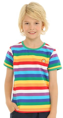 Mud Kingdom T-shirt unisex in cotone a righe arcobaleno per ragazzi e ragazze, 12-18 Months