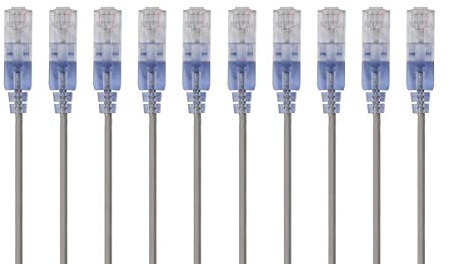 Monoprice Cat6A 6in Gray 10-Pk Patch Cable UTP 30AWG 10G Pure Bare Copper Snagless RJ45 SlimRun Series Ethernet Cable