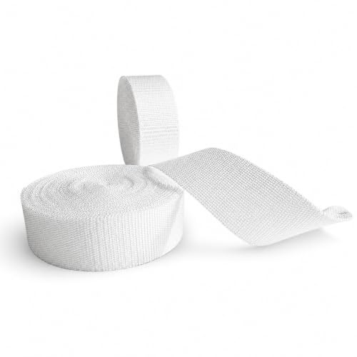 ggm Gurtband Weiß 50 mm x 10 m, PP Polypropylen, 1,4 mm stark, UV-beständig, reißfest, vernähbar für Hundeleinen, Taschen, Rucksäcke, Camping & DIY | Hohe Reißfestigkeit • Vernähbar • Formstabil • Langlebig • Für Hundeleinen, Taschen & Rucksäcke