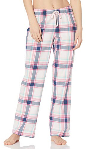 Amazon Essentials Damen Pyjamahose aus Flanell, Rosa Weiß Großes Karo, L