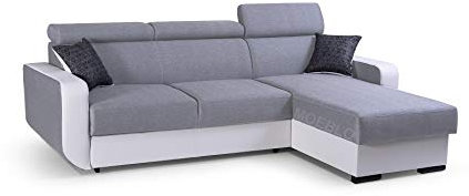 mb-moebel Ecksofa mit Schlaffunktion Eckcouch mit Bettkasten Sofa Couch mit verstellbare Kopfstütze L-Form Polsterecke Schlafsofa Gästebett - 236x165x97 cm - Pedro (Hellgrau + Weiß, Ecksofa Rechts)