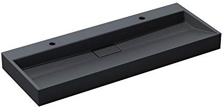 doporro Lavabo da Appoggio Lavabo Bagno Rettangolare Sospeso da 120cm Antracite Opaco, Lavandino Bagno da Minerale Fuso con Due Fori per Rubinetto 120x46x11 cm, Set di Scarico Incluso Colossum19