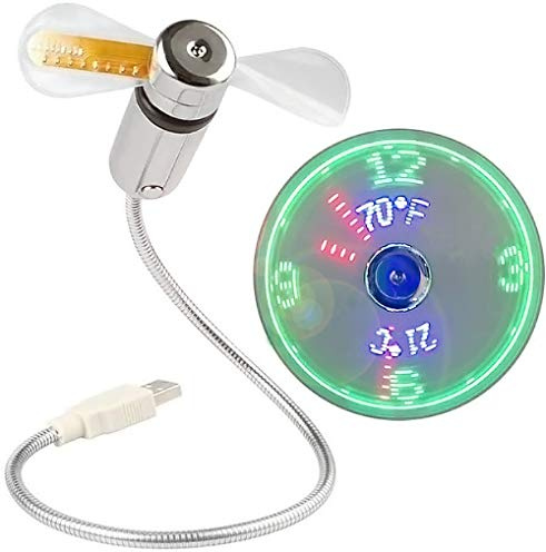 SAYTAY [Nouveau ventilateur d'horloge USB LED avec température, ventilateur USB mobile en temps réel affichage Fahrenheit et Celsius Mini ventilateur USB silencieux col de cygne pour bureau, maison et