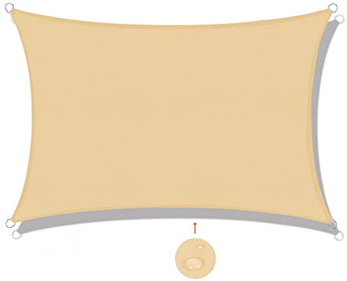 SUNNY GUARD Toldo Vela de Sombra Impermeable 3x4m Rectangular a Prueba de Viento protección UV para Patio,Jardín, Exteriores, Terraza, Color Arena
