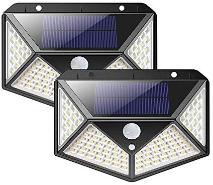 GRIFEMA DG1005-100, Lampe Solaires Extérieur 100 LED, Lumière Sécurité avec Détecteur de Mouvement, 2 Paquets