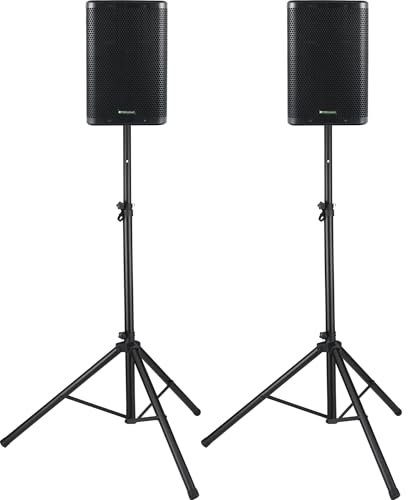 Pronomic C-210 MA Stative Set - Zwei aktive 2-Wege Boxen - Leistung: 800 Watt - 10 Woofer + 1 Hochtöner - Bluetooth und DSP-Presets - Kunststoff-Gehäuse mit Monitorschräge - inkl. Stative
