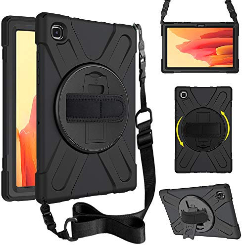 Junfire Samsung Galaxy Tab A7 Case 10.4 Inch, Case for Samsung Tab A7 Tablet Heavy Duty Shockproof Protective Cover (SM-T500/T505/T507) 2020/2022 with Rotating Stand, Shoulder & Hand Strap, Black