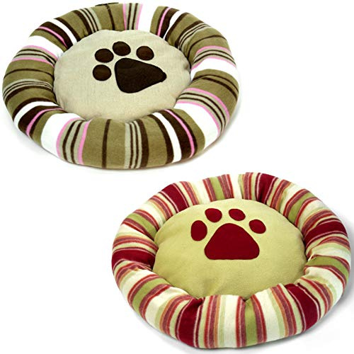 GeKi Trend 2er Set Kuscheliges Hundebett Katzenbett rund 60 cm flauschig Tierbett weich mit Pfote kleine mittlere Hunde Katzen