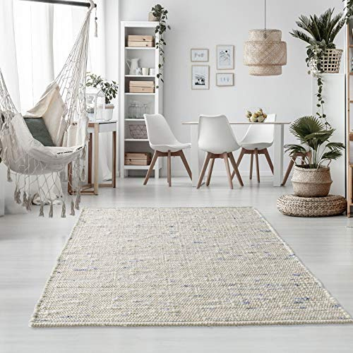 Taracarpet Handweb-Teppich Oslo Wolle im Skandinavischem Landhaus Design Wohnzimmer Esszimmer Schlafzimmer Flur Läufer beidseitig verwendbar 070x130 cm blau meliert Multi