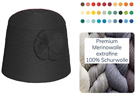 Strickwolle 1 kg 1000g Merinowolle Extrafine 100% Schurwolle Schafwolle Handstrick Wolle zum Stricken Häkelwolle Häkeln Garn Nadel 2,5 3 3,5 4 - Schwarz