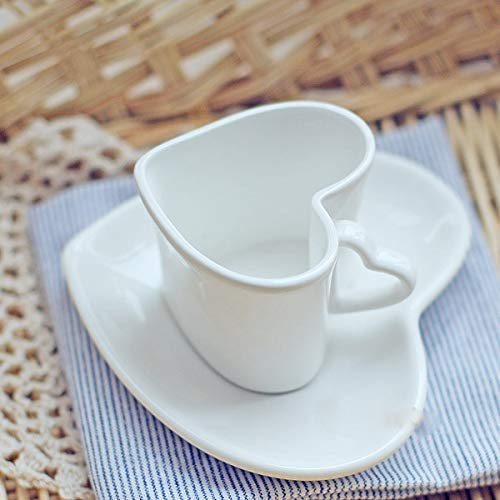 Panduo Set di tazzine da caffè con piattino per coppie, tazzine da caffè, piattini a forma di cuore, per tè pomeridiano, tazza da caffè espresso, piattino, cartamo, set di piattini da caffè (colore:
