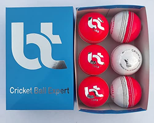 Vit/rosa 156 g cricketbollar 2 delar bollar paket med 6 bollar äkta läder, utmärkt kvalitet
