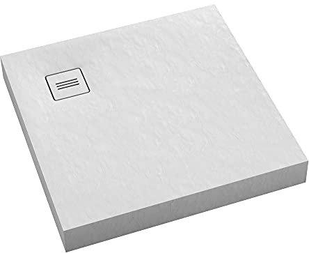 Sellon24® Set di piatti doccia in acrilico con scarico e piastra di copertura, piatto doccia, antiscivolo, bianco, altezza 12 cm (100 x 100 x 12)