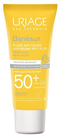 Uriage Bariesun Fluide Anti-Taches Brunes SPF50+ - Vitamine C et E - Très Haute Protection UVA/UVB & Lumière Bleue - Aide à Estomper les Taches Brunes - Sans Résidus Blancs - Sans Parfum - 40 ml