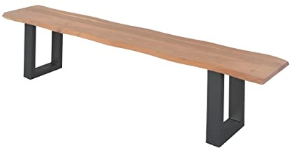 SAM Esszimmerbank 200x42 cm Chicago, Akazienholz naturfarben, Massive Holzbank mit echter Baumkante, Baumkantenbank mit U-Gestell Schwarz, Sitzbank mit 26 mm Platte