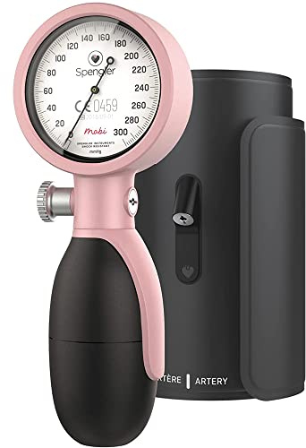 SPENGLER Mobi, Tensiomètre Mécanique pour Mesure de la Pression Artérielle, Précis, Fiable, Résistant, Mécanisme Horloger, Poire Grand Volume, Connectique Aimantée, Brassard M Fourni (Rose Poudré)