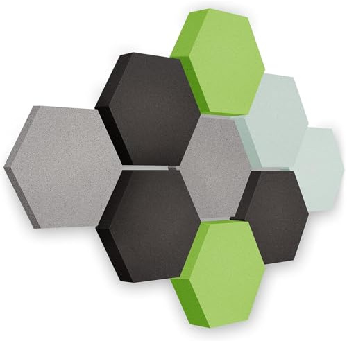 platino24 LOFT Honeycomb Schallabsorber – 9er Set – Wand & Decke – 4 Farben | Schalldämmung – Akustikpaneele – 3 Größen – Ø 300mm – Montage mit Klebepads – Platingrau, Anthrazit, Limette, Aquablau