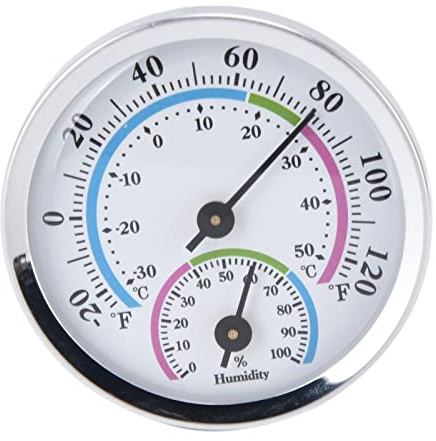 Mini-Innenthermometer-Hygrometer, Wohnmobilzubehör, Sauna Hygrometer Thermometer 2 in 1 Kompakte Struktur, klare Skala, silbernes Feuchtigkeitsmessgerät für Gewächshäuser