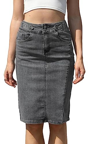 NOGRAX Satinrock Hohe Taille Jeansrock Frauen Lässig Midi Straight Bleistift Jean Rock