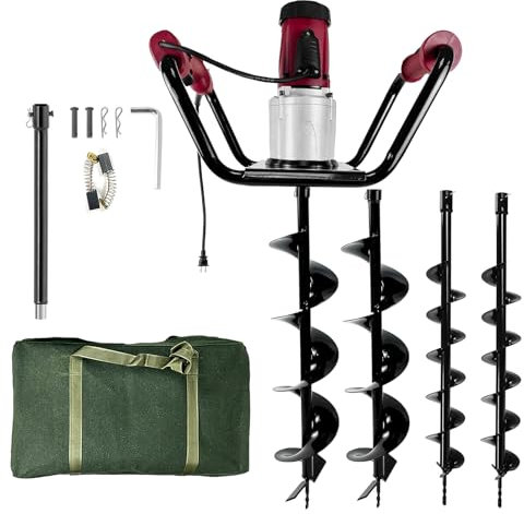 JACKCHEN 1500W Electric Post Hole Digger with Reverse, Double Handle Earth Auger with Storage Bag, 2×6and 2×4 Auger Bit Earth Auger Drill, Ideal for Installing Fence Post, Drilling, Planting Trees