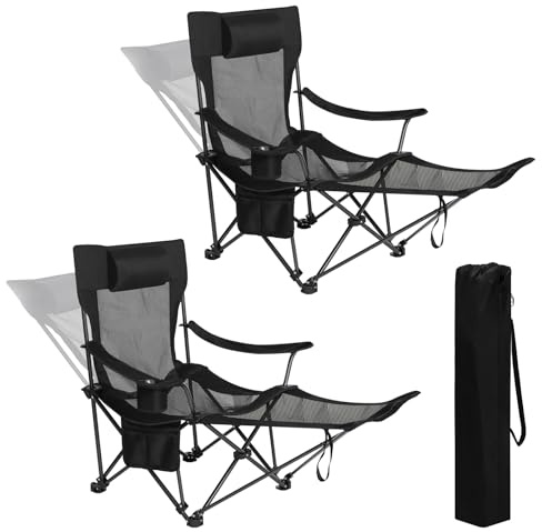 eSituro 2-in-1 Campingstuhl faltbar, mit Fußablage, 2PCS, Schwarz