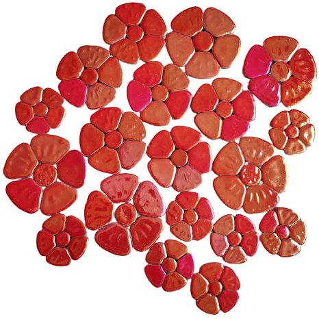 Piastrelle per mosaico in ceramica con fiori iridescenti casuali, 500 g, per lavori fai da te, 3 dimensioni, per opere d'arte, cornici, tazze, vasi di fiori, acquari, vasi, pietre miliari (rosso)