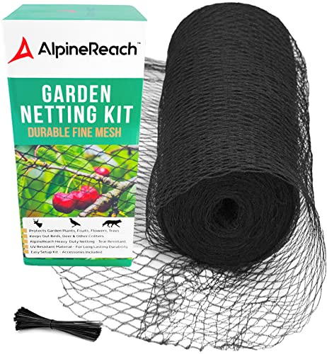 AlpineReach Red de jardín de 2 m x 30 m, Malla Tejida extrafuerte para pájaros, Kit Resistente, Protege Plantas y árboles frutales contra Animales y Ciervos, Reutilizable, con Bridas para Cables,