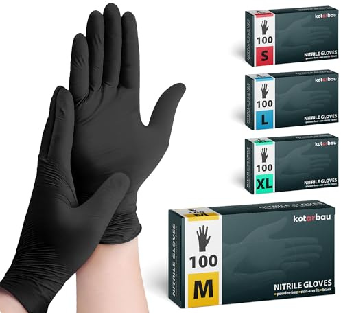 KOTARBAU® 100 Stück Box Einweghandschuhe Nitrilhandschuhe Einmalhandschuhe M Schwarze Handschuhe Einweg Gummihandschuhe Schutzhandschuhe Werkstatt Zubehör Kochhandschuhe Gloves