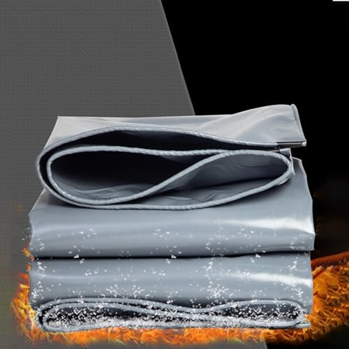 YiHYSj Wasserdicht Schutzplane mit Ösen 0.4mm Schwer Entflammbar PVC Abdeckplane 420g/m² Außenbereich Gartenmöbel Plane wasserdichte Abdeckfolie Schutzplane (3 * 3m,Grau)
