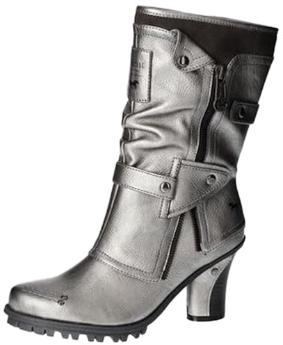MUSTANG Damen Stiefelette Warmfutter Stiefel hübsche Details Blockabsatz 1141-606, Größe:40 EU, Farbe:Silber