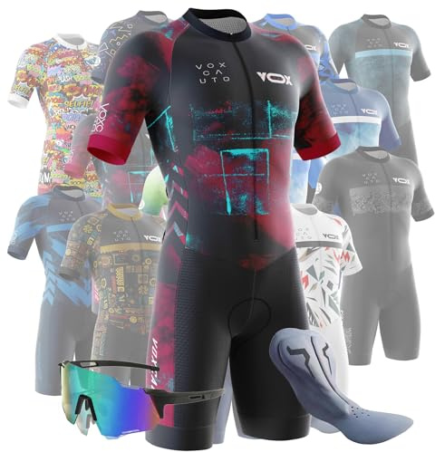 Herren Pro Fahrrad Skinsuit Kurzarm,Triathlon Anzug Herren Triathlon Tri Short Trisuit Einteiler für Wettkampf Run, Cycle,Swim,Strumpfhosen (Typ-7,M)