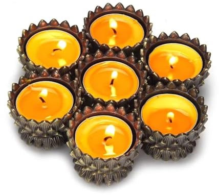 Temples Bougeoir, 7 pièces en métal Lotus Ghee, Support de Lampe à Beurre doré, Support de Bougie Chauffe-Plat, Lampe à Huile Indienne Puja, Fournitures de Lampe à Huile, pièce maîtresse de Bougie de