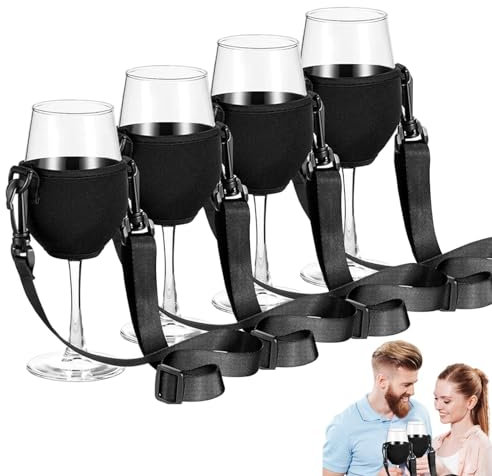 Portabicchieri da vino per collana | Copertura per bicchieri da vino isolata portatile per bevande – Manicotto portatile da appendere intorno al collo 4 supporti coppia