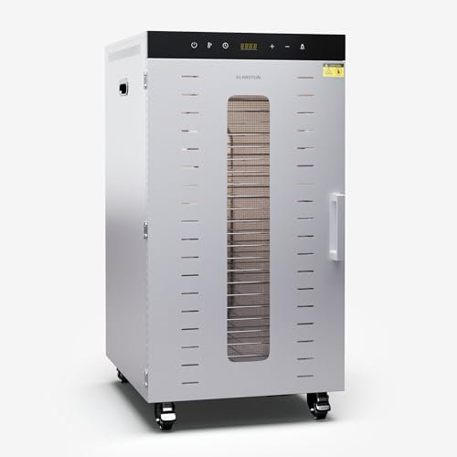 Klarstein deshidratador de alimentos, sano y seguro – 2000W, 24 Bandejas Acero Inoxidable, 30-90 °C, Temporizador 24h, 3 Ventiladores, 50-55 dB, Ideal Para Frutas, Verduras, Carne, Hierbas, Plateado