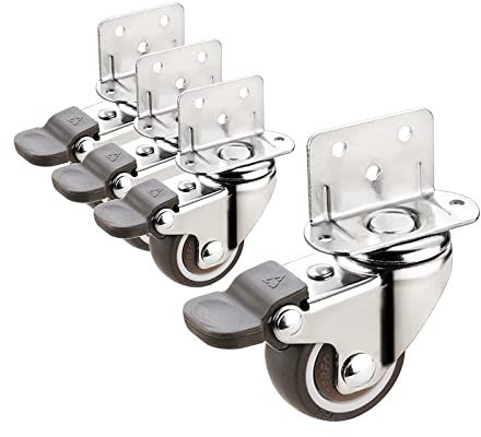 4X Lenkrollen Räder Mit L-förmiger Montageplatte, TPE Leise Gummirollen, Möbelrollen, Schwerlastrollen Für Blumenständer, Krippen, Couchtische, Bücherregal(Size:4 Brakes,Color:1.25inch(32mm))
